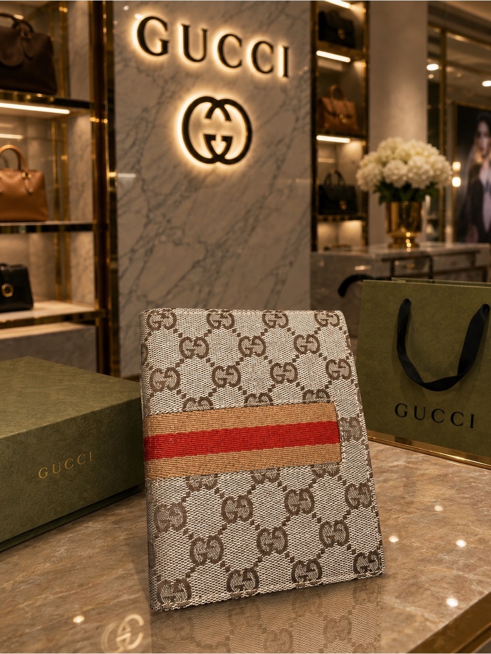 Gucci Beige Brown GG Supreme Passport and agenda planner